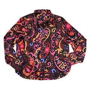 Ann Taylor Plum Rose/Burgundy Classic Paisley Button Down Blouse - SIZE SP